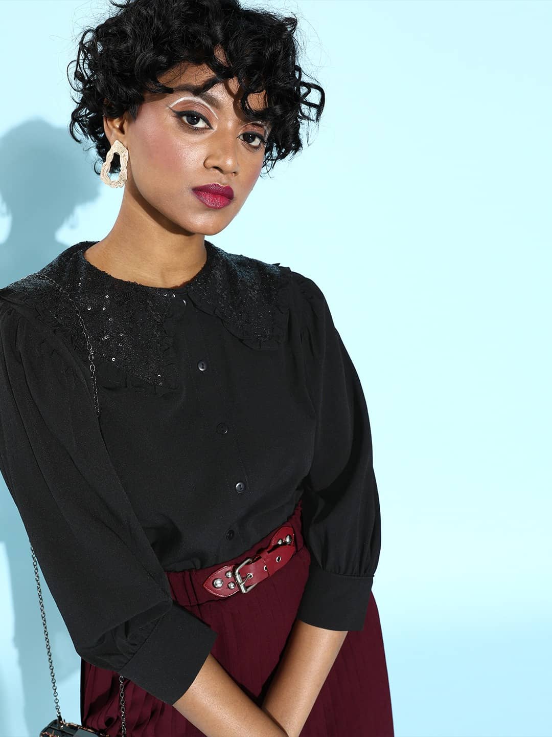 Rare Women Polyester Shirt ( Black )