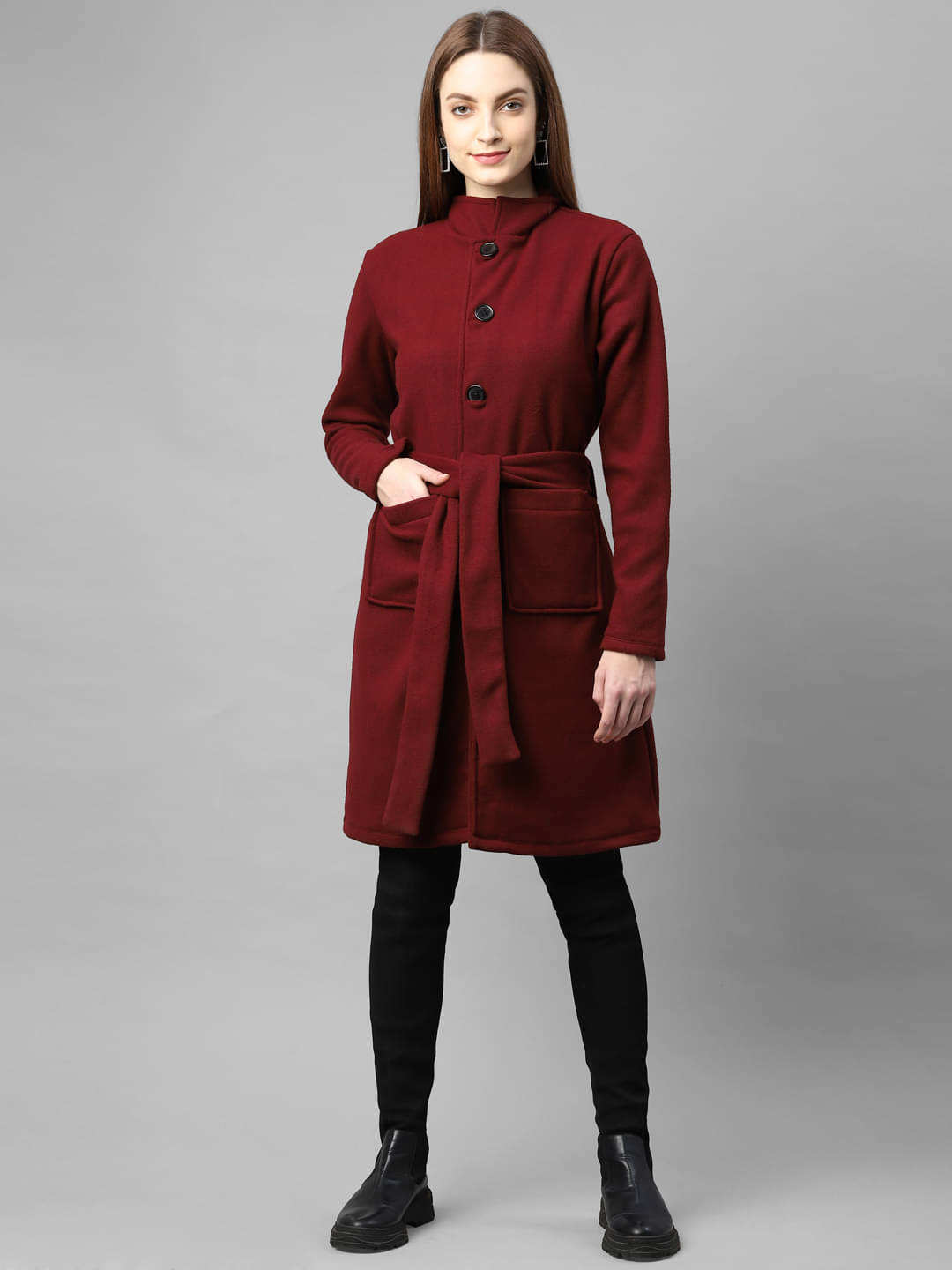 Rigo Cotton Blend Maroon Over coats Rigo Cotton Blend Maroon Over coats