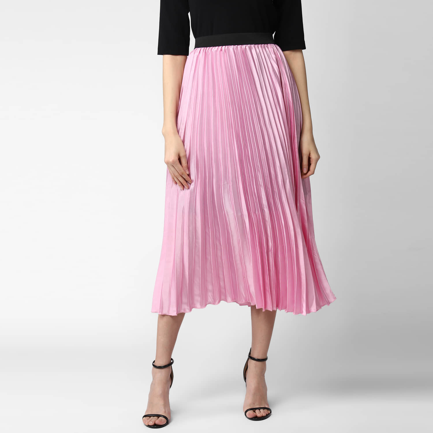 StyleStone Satin Pleated Skirt - Pink Single
