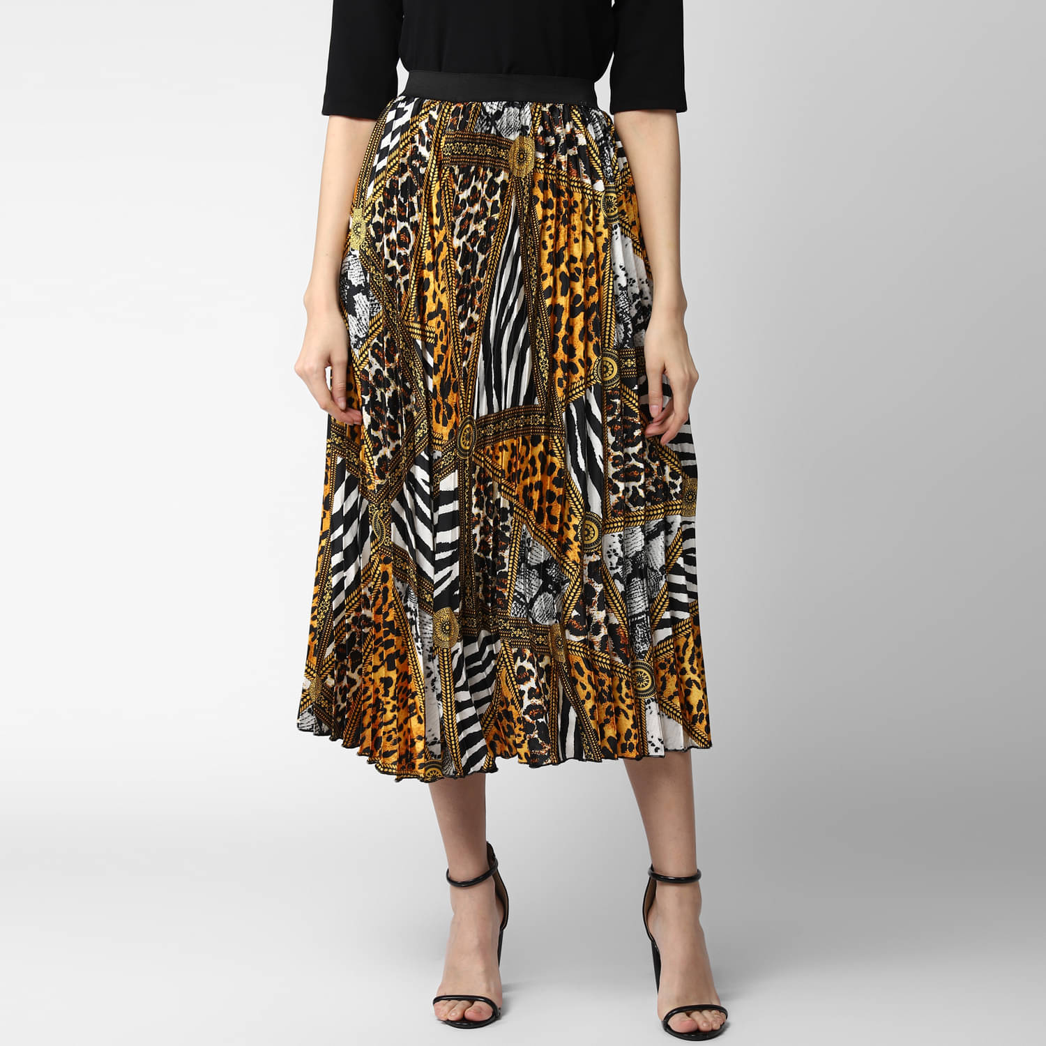     			StyleStone Satin Pleated Skirt - Yellow Single