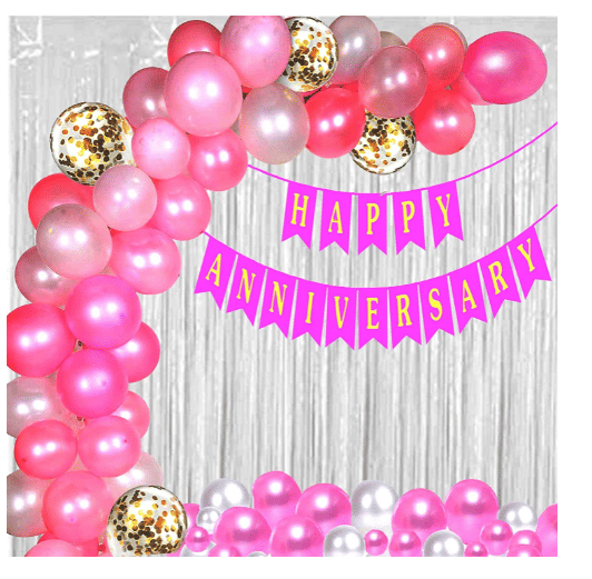 Blooms Event 1 Pcs Happy Anniversary Banner (Pink) + 5 Pcs Confetti Balloons (Gold) + 2 Pcs Big Size Curtain Foil (White) + 50 pcs HD Metallic Balloons (Pink, Red & Silver) Blooms Event 1 Pcs Happy Anniversary Banner (Pink) + 5 Pcs Confetti Balloons (Gold) + 2 Pcs Big Size Curtain Foil (White) + 50 pcs HD Metallic Balloons (Pink, Red & Silver)