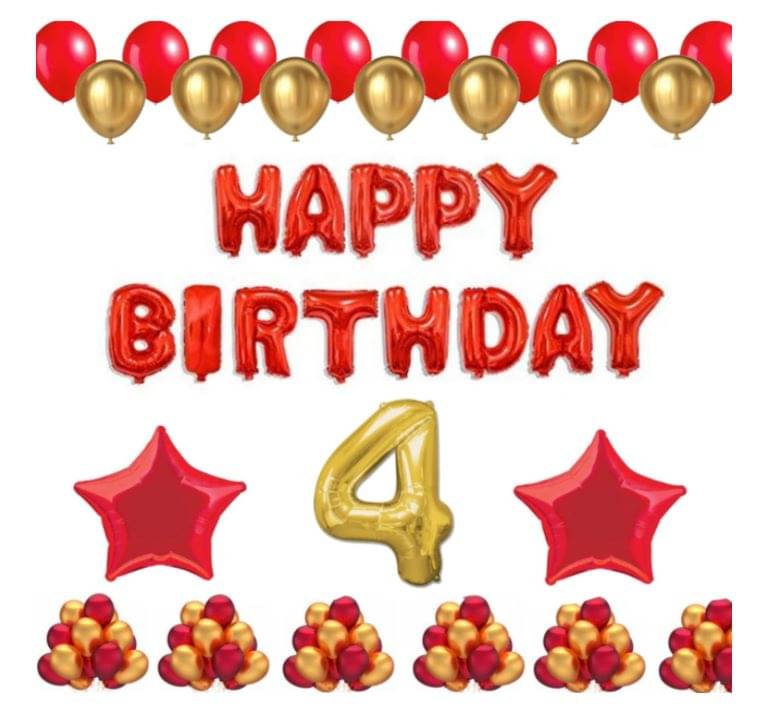    			Blooms Event 1 Set Happy Birthday Foil Balloons (Red Color), 2 Pcs Red Foil Stars, 50 Pcs Metallic Balloons (Red & Golden),4 No. Foil Number Golden