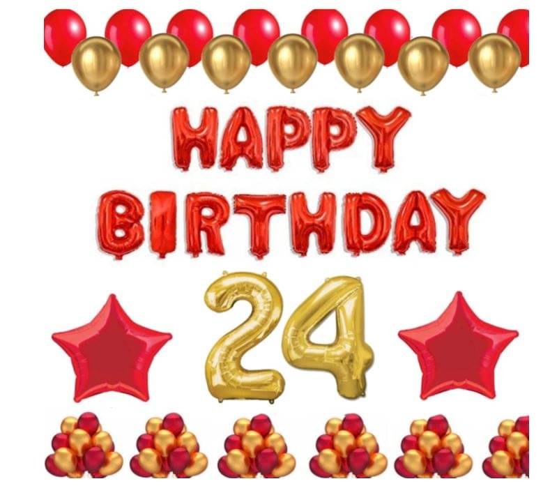    			Blooms Event 1 Set Happy Birthday Foil Balloons (Red Color), 2 Pcs Red Foil Stars, 50 Pcs Metallic Balloons (Red & Golden),24 No. Foil Number Golden