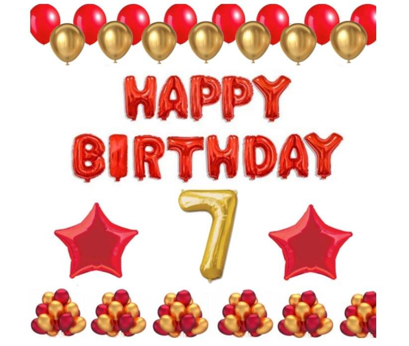 Blooms Event 1 Set Happy Birthday Foil Balloons (Red Color), 2 Pcs Red Foil Stars, 50 Pcs Metallic Balloons (Red & Golden),7 No. Foil Number Golden Blooms Event 1 Set Happy Birthday Foil Balloons (Red Color), 2 Pcs Red Foil Stars, 50 Pcs Metallic Balloons (Red & Golden),7 No. Foil Number Golden