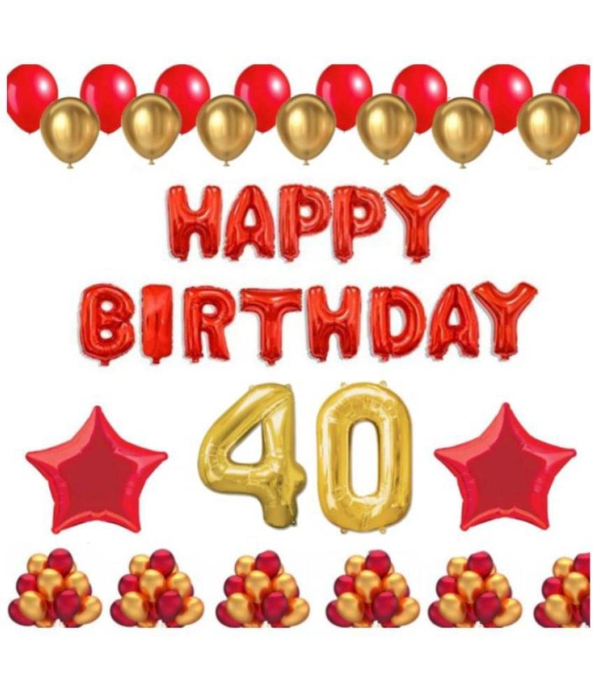     			Blooms Event 1 Set Happy Birthday Foil Balloons (Red Color), 2 Pcs Red Foil Stars, 50 Pcs Metallic Balloons (Red & Golden) 40 No. Foil Number Golden
