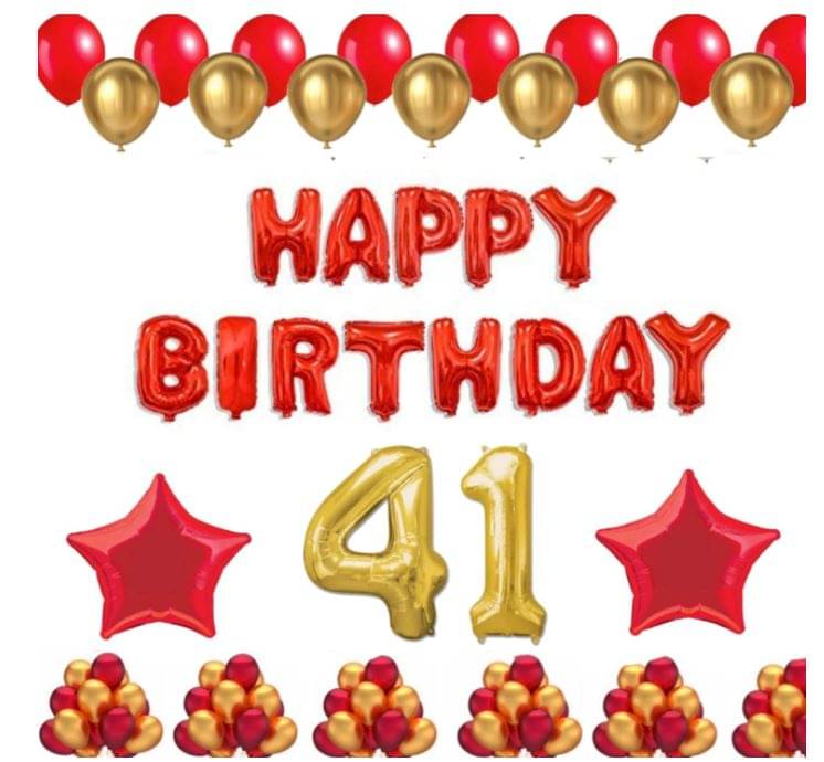 Blooms Event 1 Set Happy Birthday Foil Balloons (Red Color), 2 Pcs Red Foil Stars, 50 Pcs Metallic Balloons (Red & Golden), 41 No. Foil Number Golden Blooms Event 1 Set Happy Birthday Foil Balloons (Red Color), 2 Pcs Red Foil Stars, 50 Pcs Metallic Balloons (Red & Golden), 41 No. Foil Number Golden