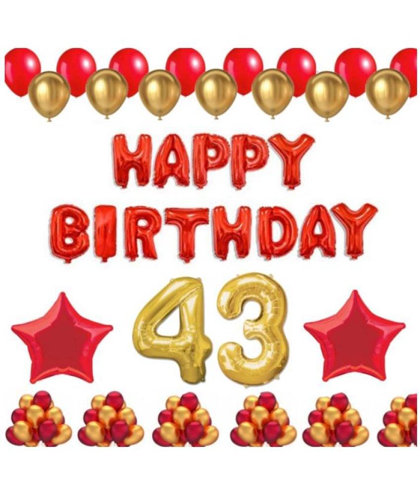     			Blooms Event 1 Set Happy Birthday Foil Balloons (Red Color), 2 Pcs Red Foil Stars, 50 Pcs Metallic Balloons (Red & Golden),43 No. Foil Number Golden