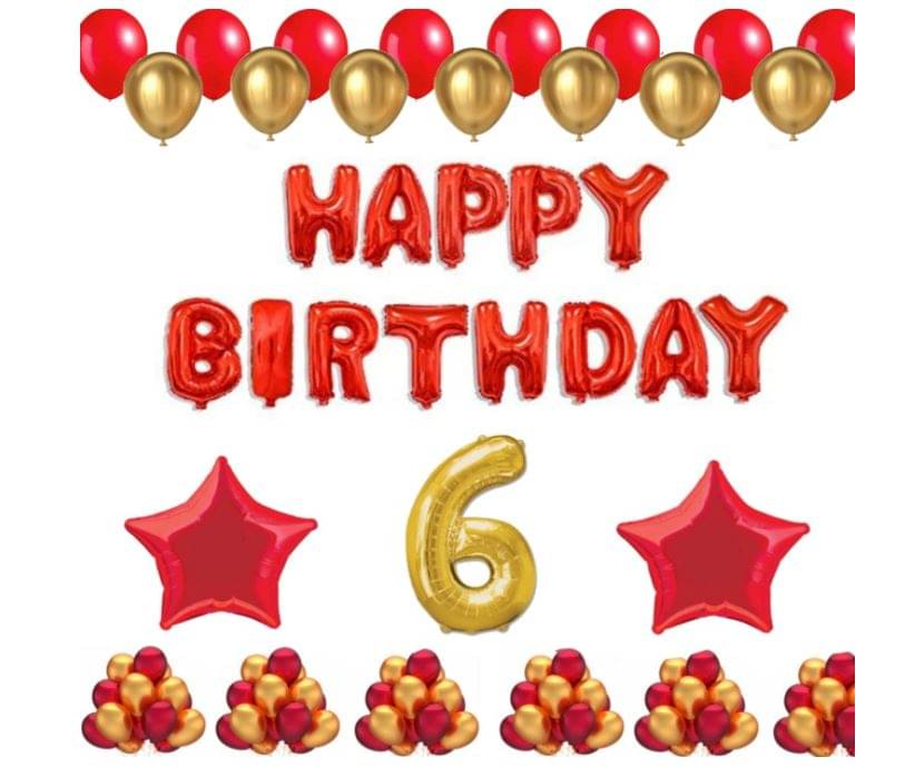     			Blooms Event 1 Set Happy Birthday Foil Balloons (Red Color), 2 Pcs Red Foil Stars, 50 Pcs Metallic Balloons (Red & Golden),6 No. Foil Number Golden