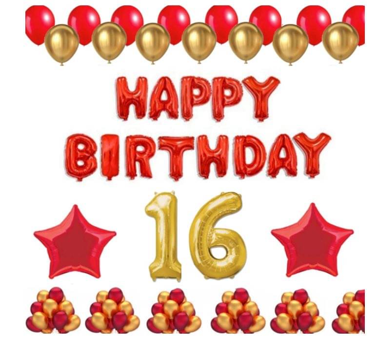 Blooms Event 1 Set Happy Birthday Foil Balloons (Red Color), 2 Pcs Red Foil Stars, 50 Pcs Metallic Balloons (Red & Golden),16 No. Foil Number Golden Blooms Event 1 Set Happy Birthday Foil Balloons (Red Color), 2 Pcs Red Foil Stars, 50 Pcs Metallic Balloons (Red & Golden),16 No. Foil Number Golden