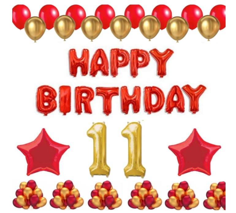     			Blooms Event 1 Set Happy Birthday Foil Balloons (Red Color), 2 Pcs Red Foil Stars, 50 Pcs Metallic Balloons (Red & Golden),11 No. Foil Number Golden