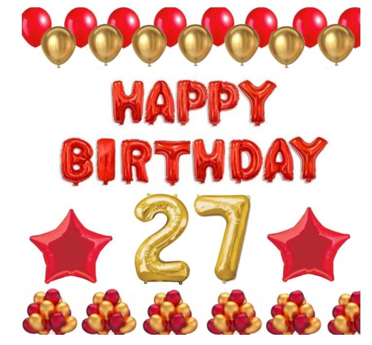 Blooms Event 1 Set Happy Birthday Foil Balloons (Red Color), 2 Pcs Red Foil Stars, 50 Pcs Metallic Balloons (Red & Golden),27 No. Foil Number Golden Blooms Event 1 Set Happy Birthday Foil Balloons (Red Color), 2 Pcs Red Foil Stars, 50 Pcs Metallic Balloons (Red & Golden),27 No. Foil Number Golden