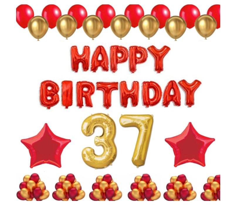     			Blooms Event 1 Set Happy Birthday Foil Balloons (Red Color), 2 Pcs Red Foil Stars, 50 Pcs Metallic Balloons (Red & Golden),special  No. Foil Number Golden