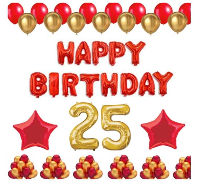 Blooms Event 1 Set Happy Birthday Foil Balloons (Red Color), 2 Pcs Red Foil Stars, 50 Pcs Metallic Balloons (Red & Golden),25 No. Foil Number Golden Blooms Event 1 Set Happy Birthday Foil Balloons (Red Color), 2 Pcs Red Foil Stars, 50 Pcs Metallic Balloons (Red & Golden),25 No. Foil Number Golden