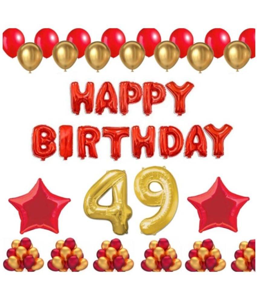 Blooms Event 1 Set Happy Birthday Foil Balloons (Red Color), 2 Pcs Red Foil Stars, 50 Pcs Metallic Balloons (Red & Golden),49 No. Foil Number Golden Blooms Event 1 Set Happy Birthday Foil Balloons (Red Color), 2 Pcs Red Foil Stars, 50 Pcs Metallic Balloons (Red & Golden),49 No. Foil Number Golden