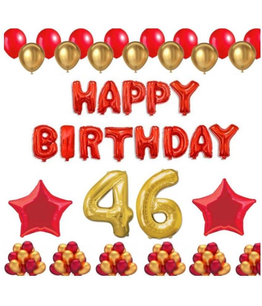 Blooms Event 1 Set Happy Birthday Foil Balloons (Red Color), 2 Pcs Red Foil Stars, 50 Pcs Metallic Balloons (Red & Golden), 46 No. Foil Number Golden Blooms Event 1 Set Happy Birthday Foil Balloons (Red Color), 2 Pcs Red Foil Stars, 50 Pcs Metallic Balloons (Red & Golden), 46 No. Foil Number Golden