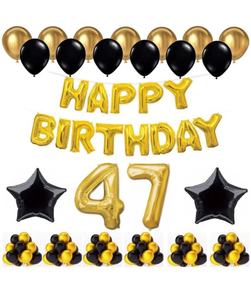 Blooms Event 1 Set Happy Birthday Foil Balloons (Golden Color, 2 PcsBlack Foil Star , 50 Pcs Metallic Balloons (Black & Golden),47 No. Foil Number Golden Blooms Event 1 Set Happy Birthday Foil Balloons (Golden Color, 2 PcsBlack Foil Star , 50 Pcs Metallic Balloons (Black & Golden),47 No. Foil Number Golden