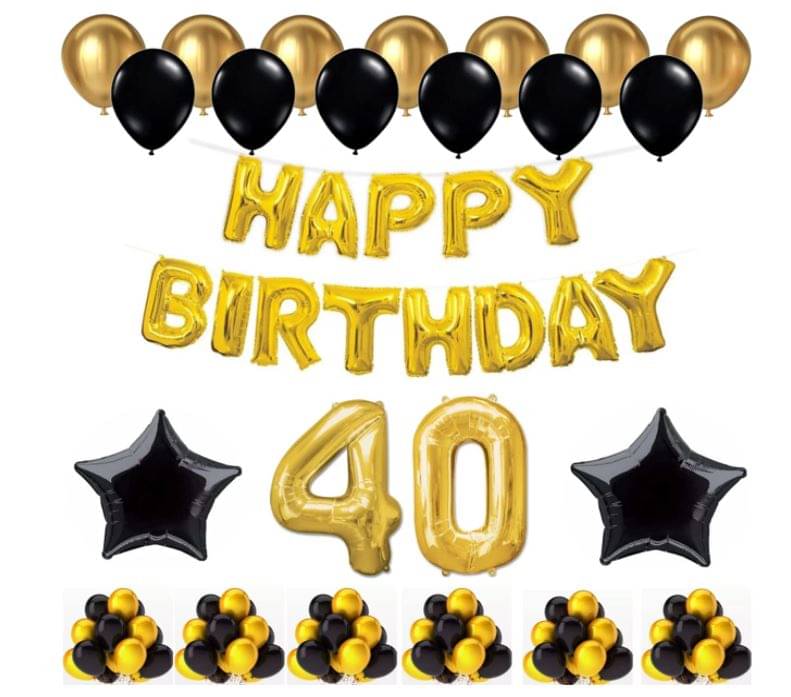     			Blooms Event 1 Set Happy Birthday Foil Balloons (Golden Color, 2 PcsBlack Foil Star , 50 Pcs Metallic Balloons   (Black & Golden) 40 No. Foil Number Golden