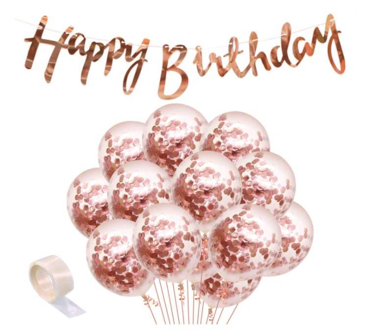     			Blooms Event 17Pcs Rose Gold Happy Birthday Decoration Combo