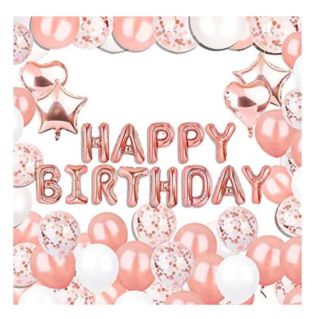 Blooms Event 45 pcs Rose Gold Birthday Party Decorations, Happy Birthday Foil Banner, Confetti Metallic Balloons Star Heart Foil Balloons Party Supplies Blooms Event 45 pcs Rose Gold Birthday Party Decorations, Happy Birthday Foil Banner, Confetti Metallic Balloons Star Heart Foil Balloons Party Supplies