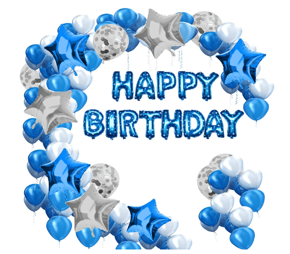 Blooms Event Happy Birthday Decoration Set 63pc Combo Include Happy Birthday Foil, Metallic, Confetti & Star Balloon Blooms Event Happy Birthday Decoration Set 63pc Combo Include Happy Birthday Foil, Metallic, Confetti & Star Balloon