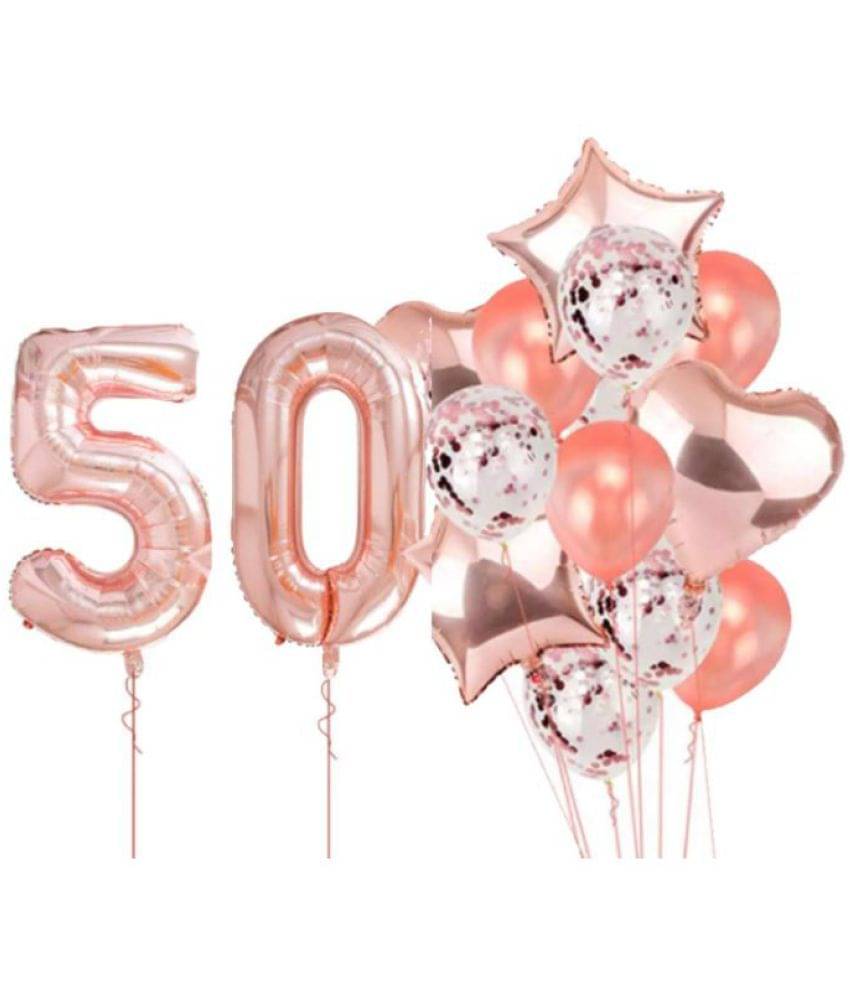     			Blooms Event Rose Gold special 50c No. rose gold foil 2 pcs of rosegold Heart foil, 2pcs of rosegold Star Foil ,5pcs Confetti Balloon , & 5pcs rosegold Latex Balloon