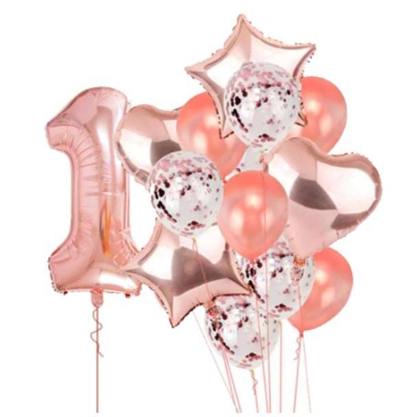     			Blooms Event Rose Gold special 1 No. rose gold foil 2 pcs of rosegold Heart foil, 2pcs of rosegold Star Foil ,5pcs Confetti Balloon , & 5pcs rosegold Latex Balloon