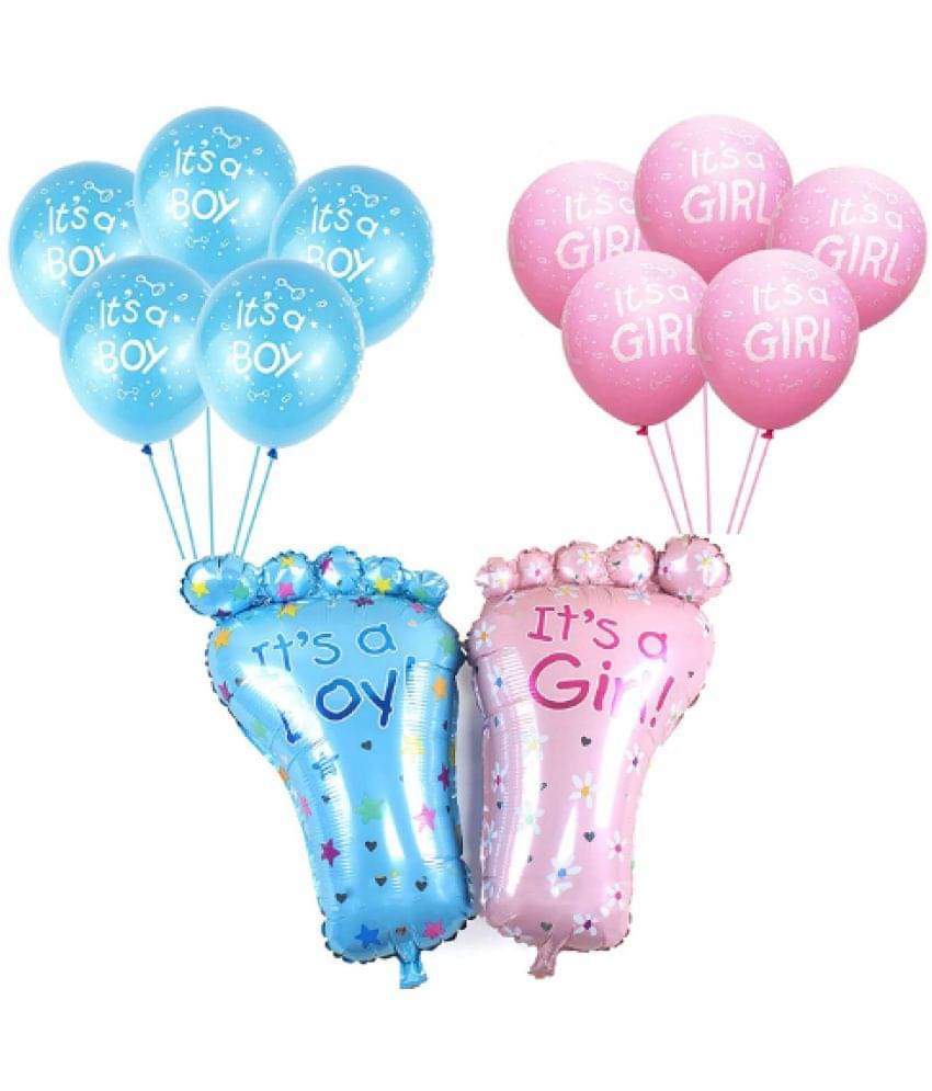 Blooms Event its a Girl and Boy Balloon Set of Latex Printed 30Pcs and Large Foot Shape Balloon (Blue + Pink ) Blooms Event its a Girl and Boy Balloon Set of Latex Printed 30Pcs and Large Foot Shape Balloon (Blue + Pink )