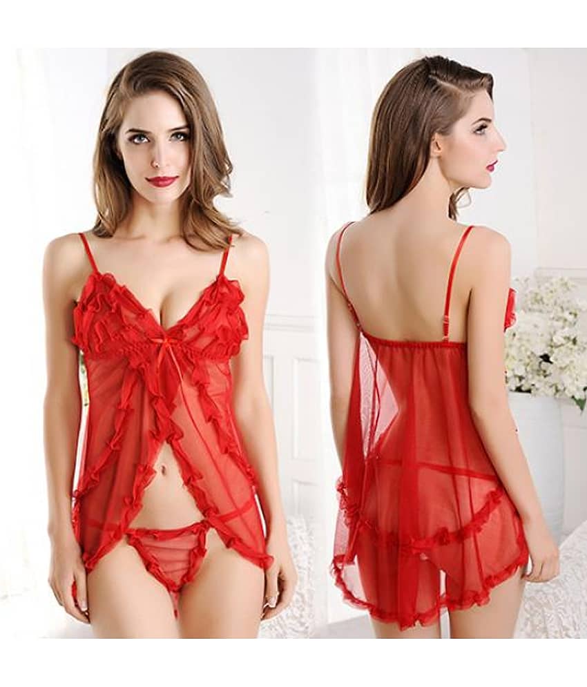 Celosia Net Baby Doll Dresses With Panty - Red Single - Nightwear & Loungewear | Buy online on ZillyBuy