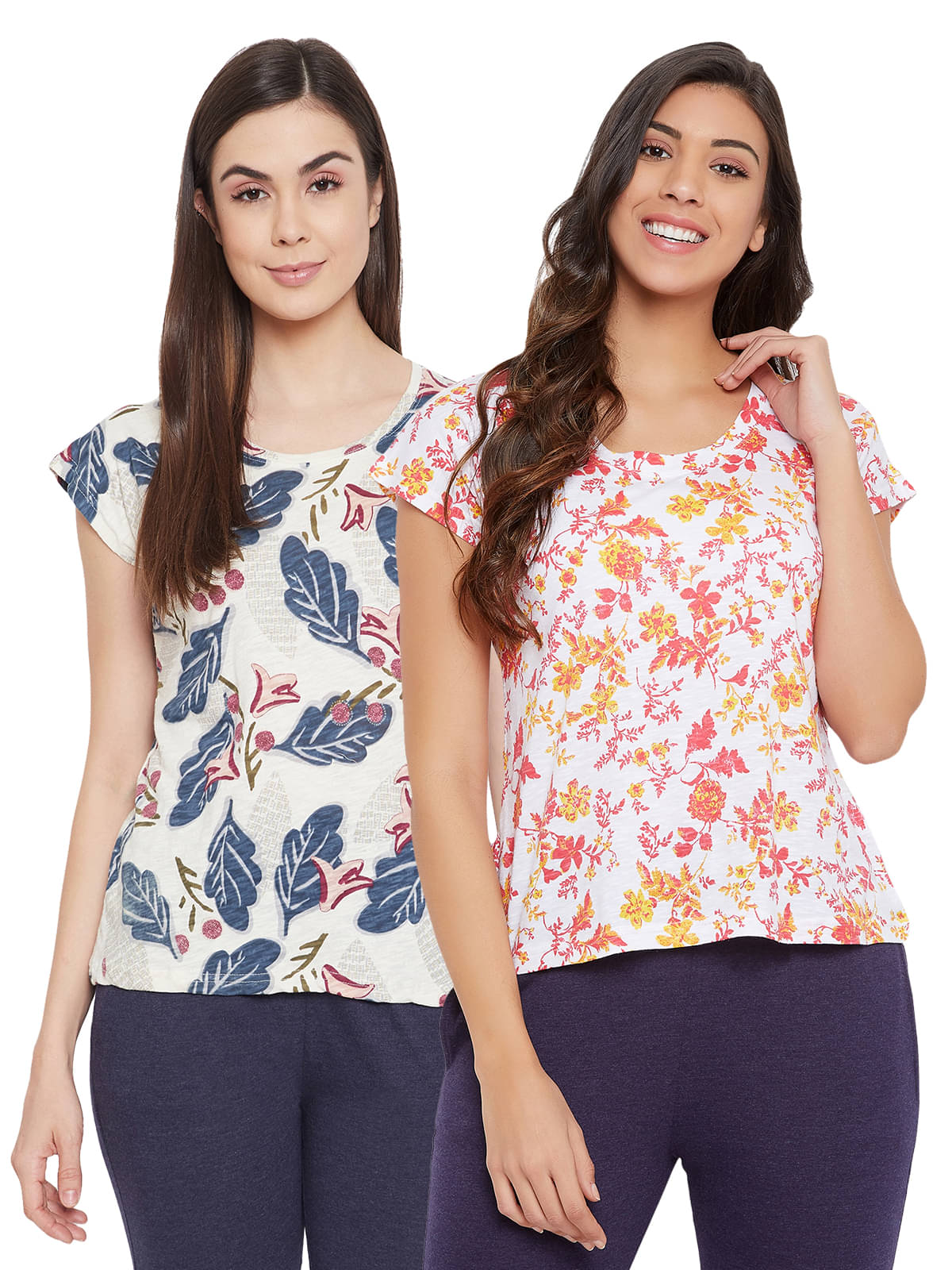     			Clovia - Multicolor Cotton Women's Nightwear Night T-Shirt ( Pack of 2 )
