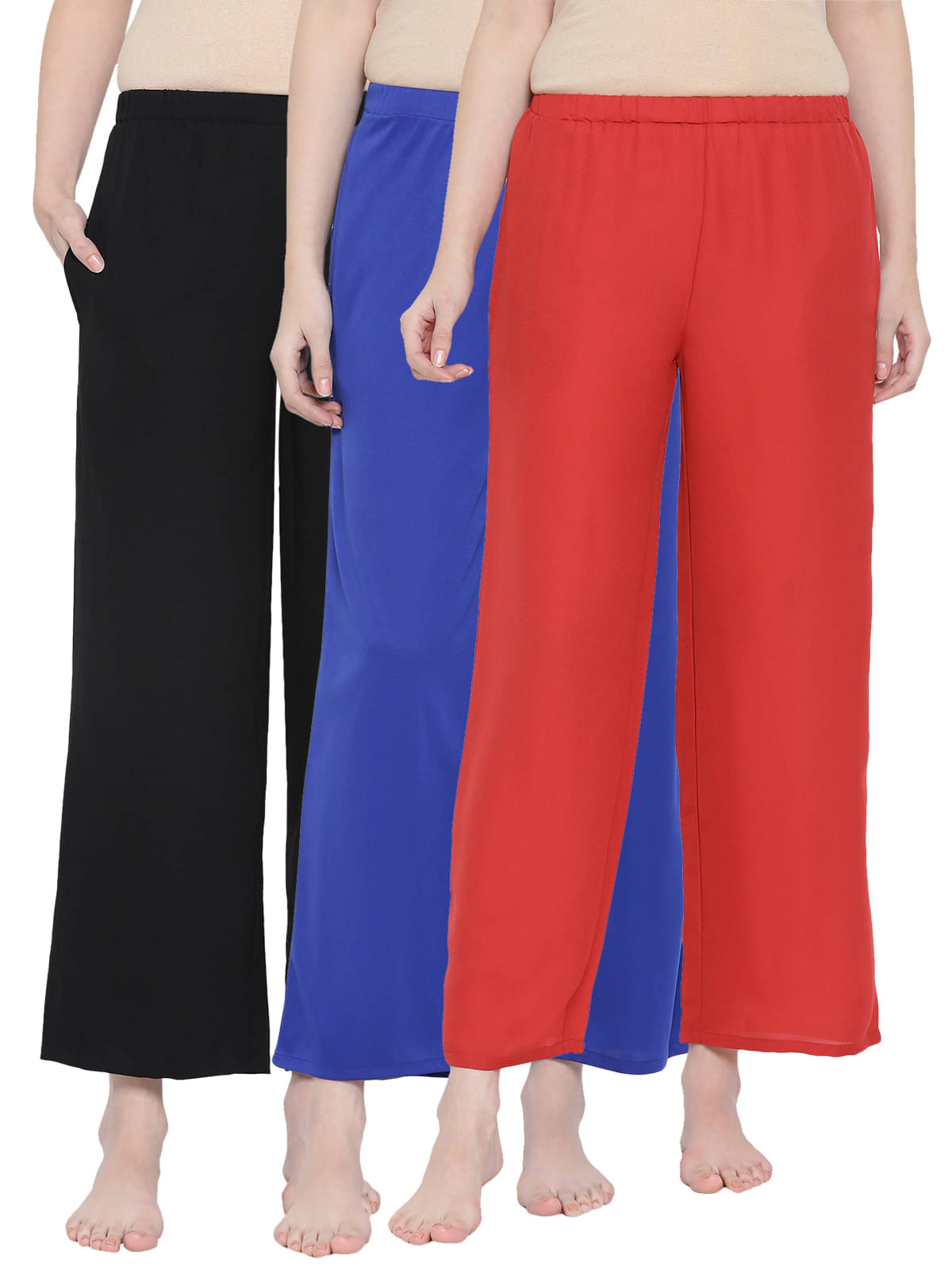     			Clovia Multi Color Crepe Women's Nightwear Pyjama ( Pack of 3 )