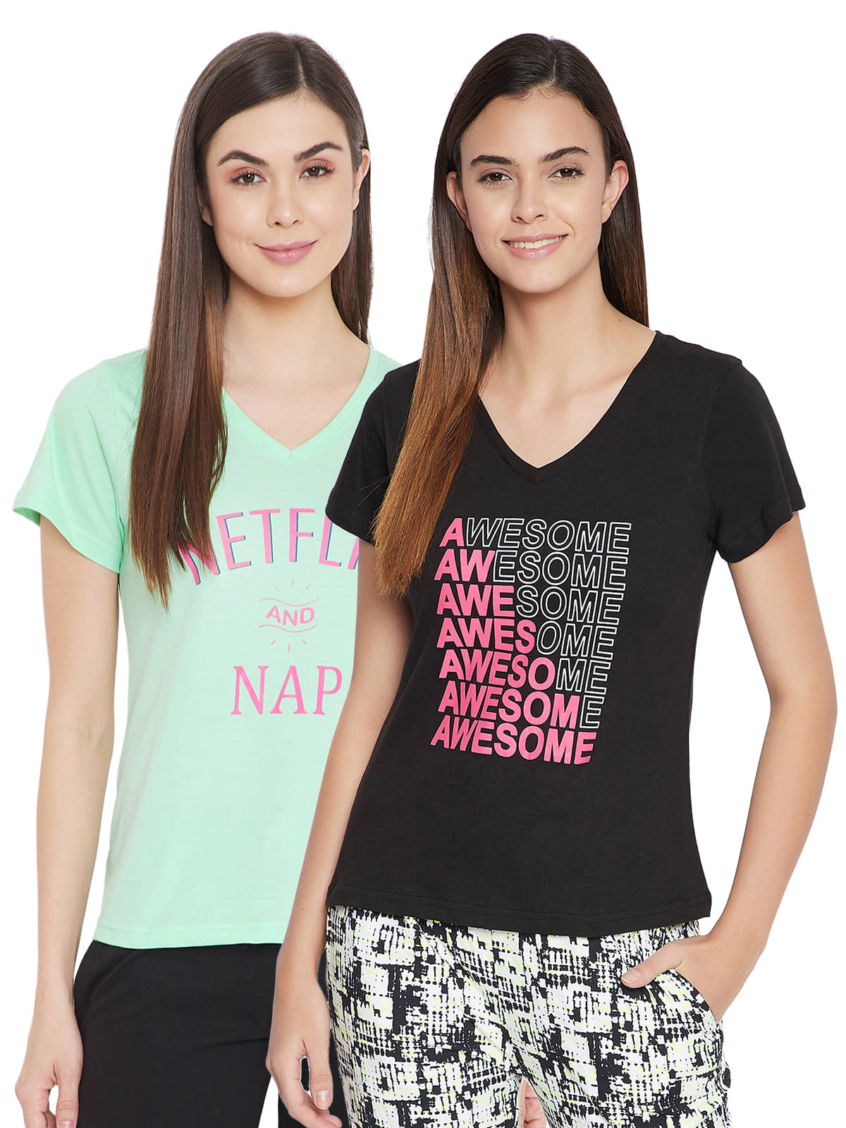 Clovia Rayon Night T-Shirt - Multi Color Pack of 2 - Nightwear & Loungewear | Buy online on ZillyBuy