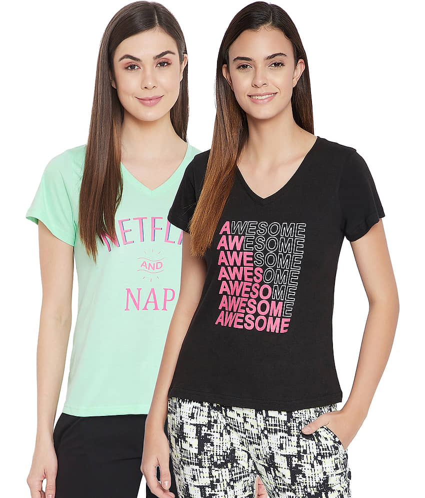Clovia Rayon Night T-Shirt - Multi Color Pack of 2 - Nightwear & Loungewear | Buy online on ZillyBuy