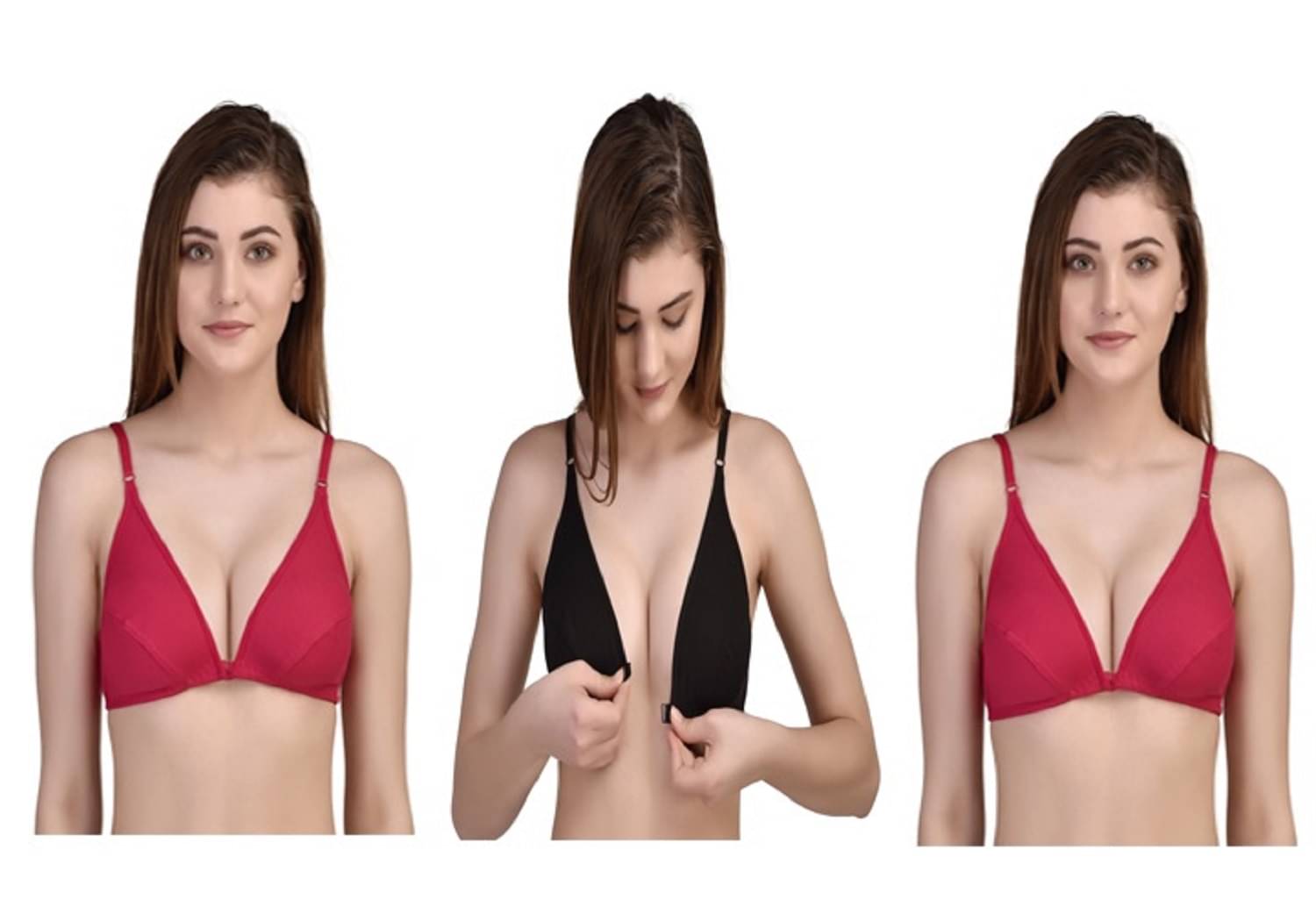 Desiprime Pack of 3 Poly Cotton Non Padded Women's Front Closure ( Multi Color ) Desiprime Pack of 3 Poly Cotton Non Padded Women's Front Closure ( Multi Color )