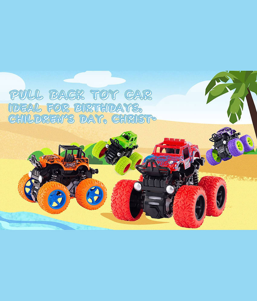 Monster Truck Toys for Kids Friction Powered Monster Truck Car Toy for Baby Push & Go Toys 4wd Monster Truck Pop It Fidget Combo Set for Boys & Girls (Monster Pack of 1)