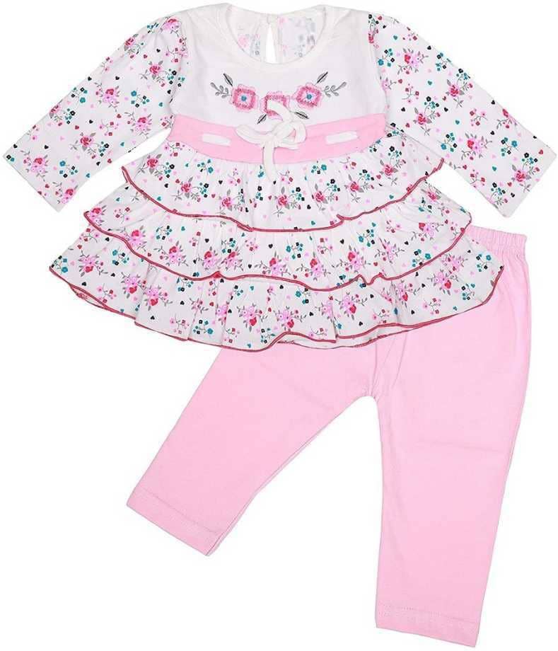 NammaBaby Baby Girls Cotton Blend Dresses ( Pink )
