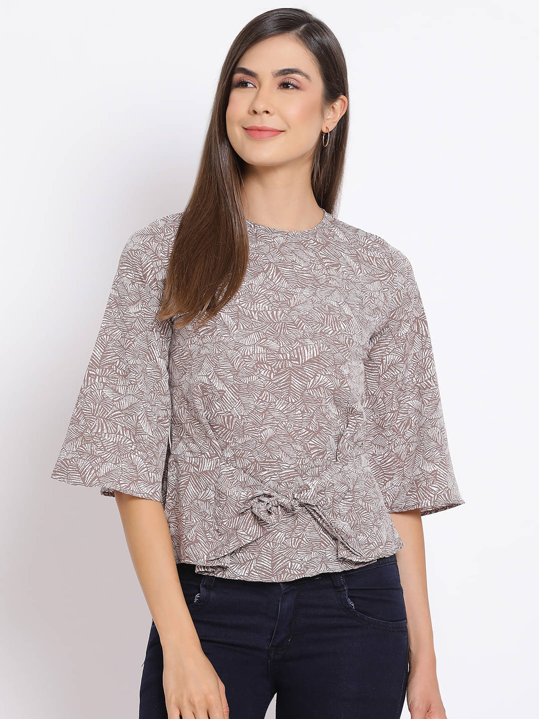     			Oxolloxo Women's Polyester Knot Front Top ( Grey )