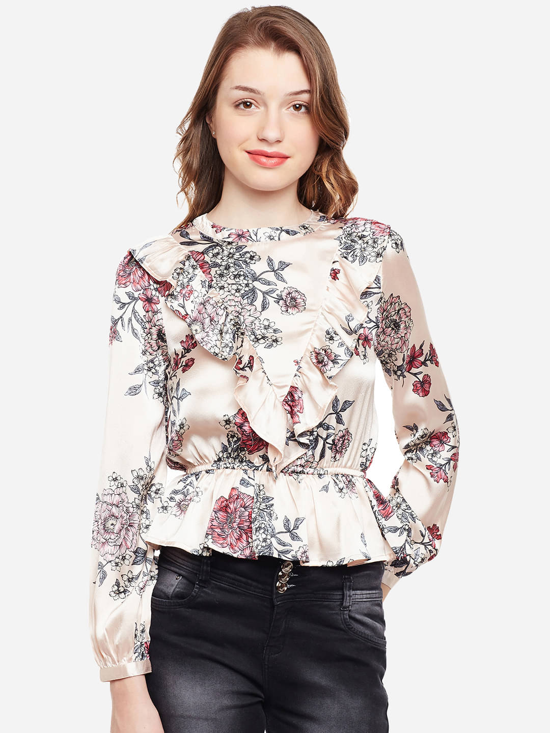 Oxolloxo Women's Polyester Peplum Top ( Peach ) Oxolloxo Women's Polyester Peplum Top ( Peach )