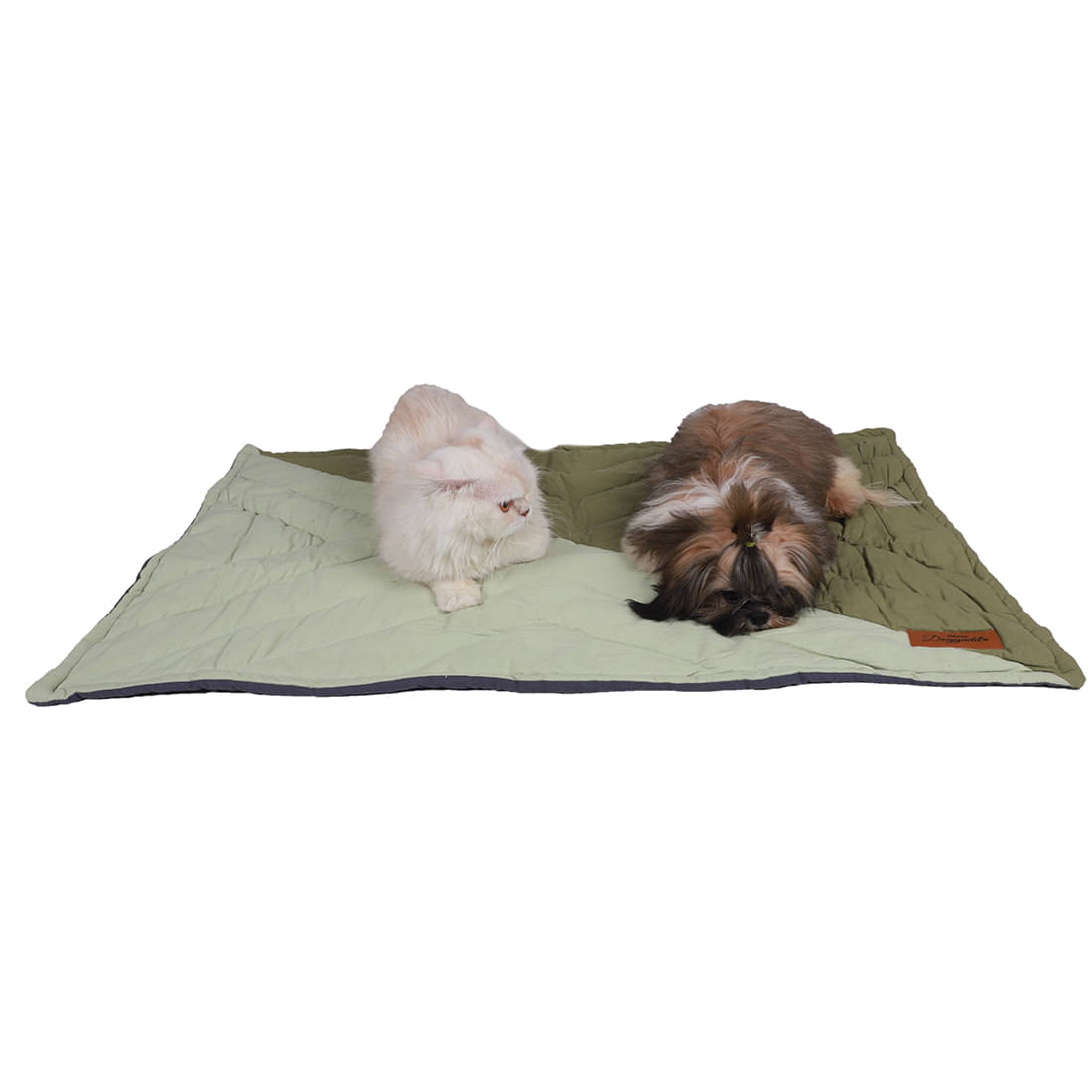     			NUEVOS DOGGADIL Cotton Canvas Quilted Rectangle Cat Dog Pet Bed Mattress | Foldable Padded Pet Mat_ Green tone