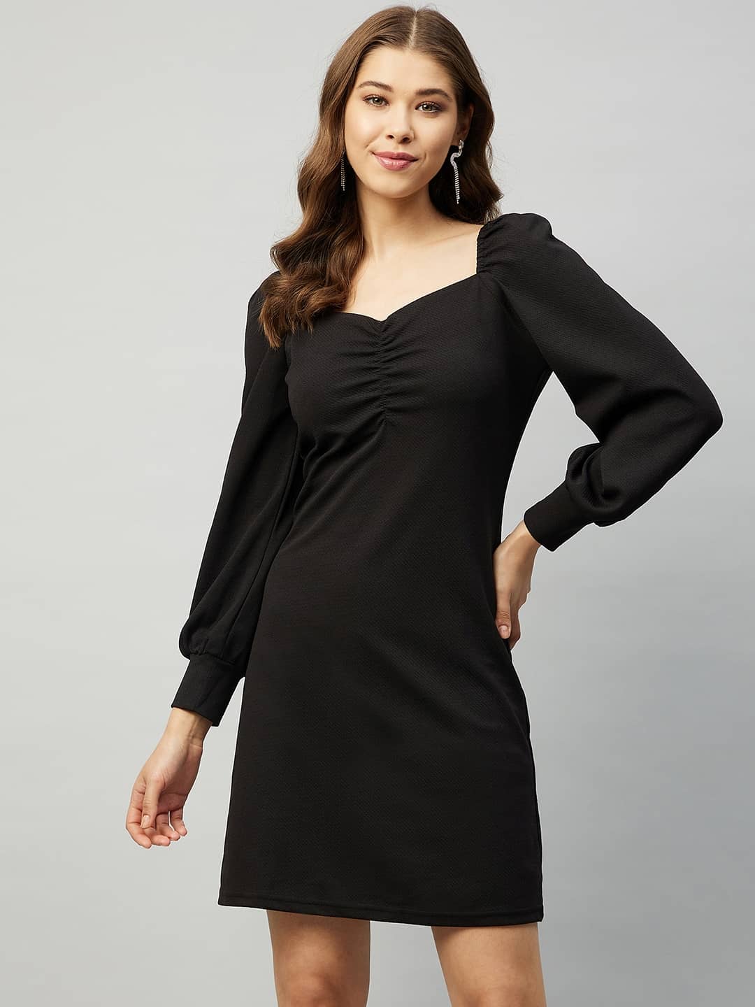 Rare Women Polyester Shift Dress ( Black )