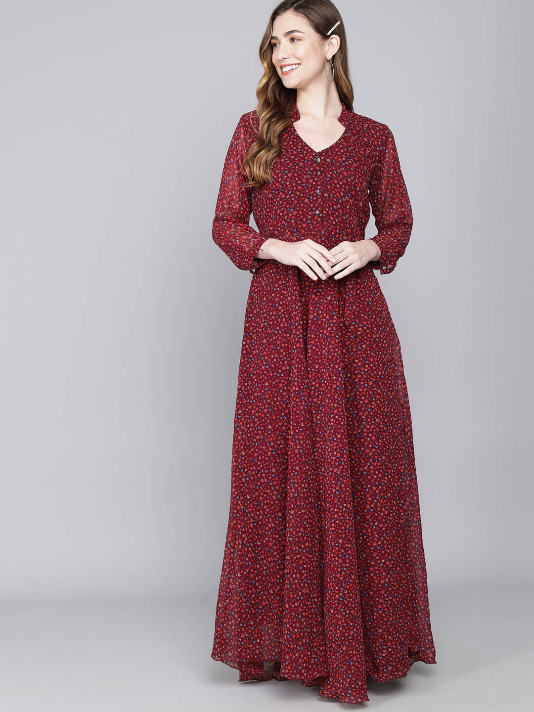 Rudrakriti Women Georgette A-line Dress ( Red )