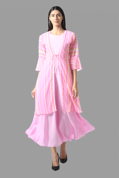 Rudrakriti Women Crepe Ethnic Dress ( Pink ) Rudrakriti Women Crepe Ethnic Dress ( Pink )