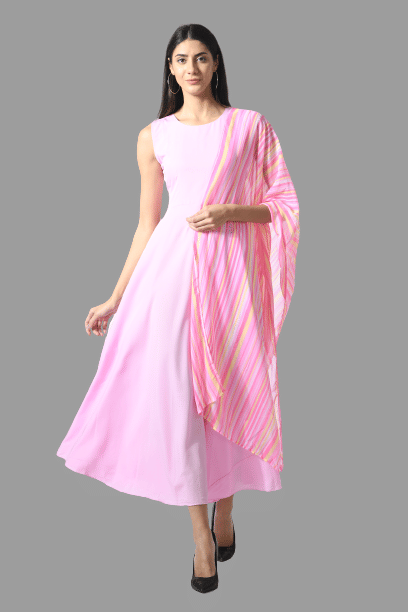 Rudrakriti Women Crepe A-line Dress ( Pink )