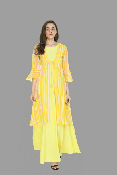     			Rudrakriti Women Crepe Ethnic Dress ( Yellow )