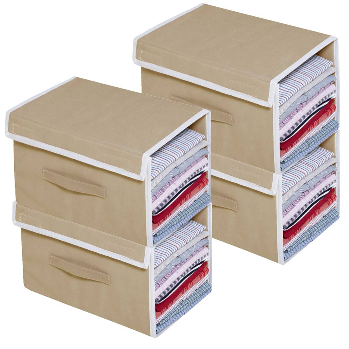     			Sh Nasima Stackable Non Woven Shirt Organizer with Cover Lid- (Grey) - Pack of 4