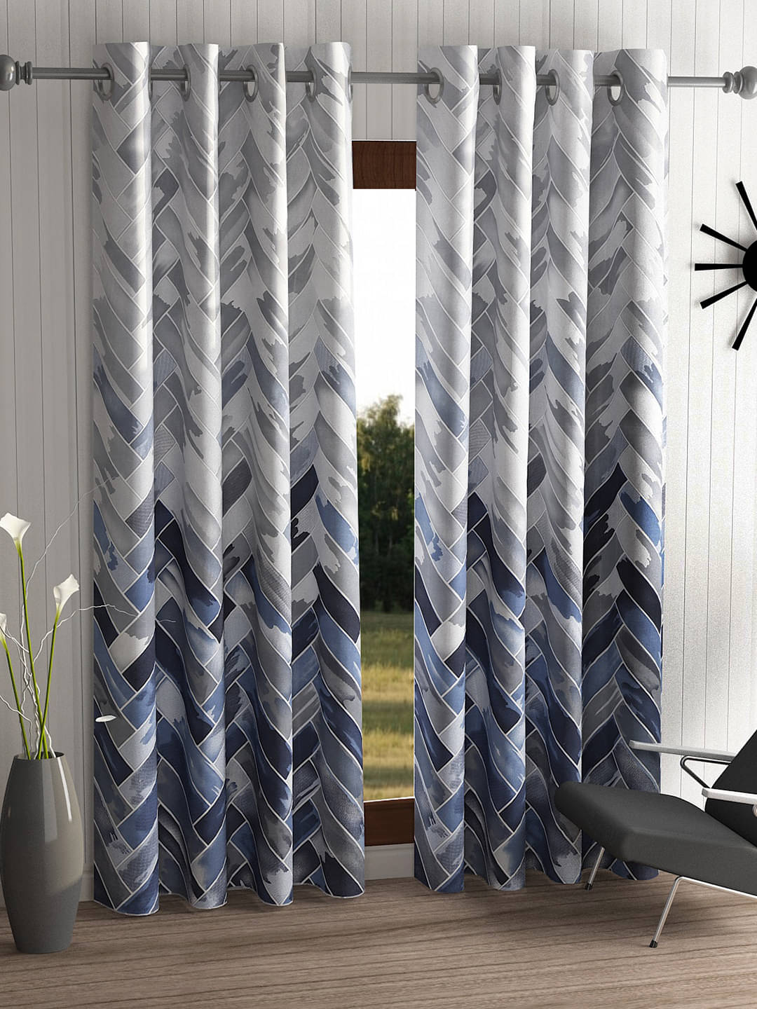     			Home Sizzler Set of 2 Window Semi-Transparent Eyelet Polyester Grey Curtains ( 153 x 116 cm )