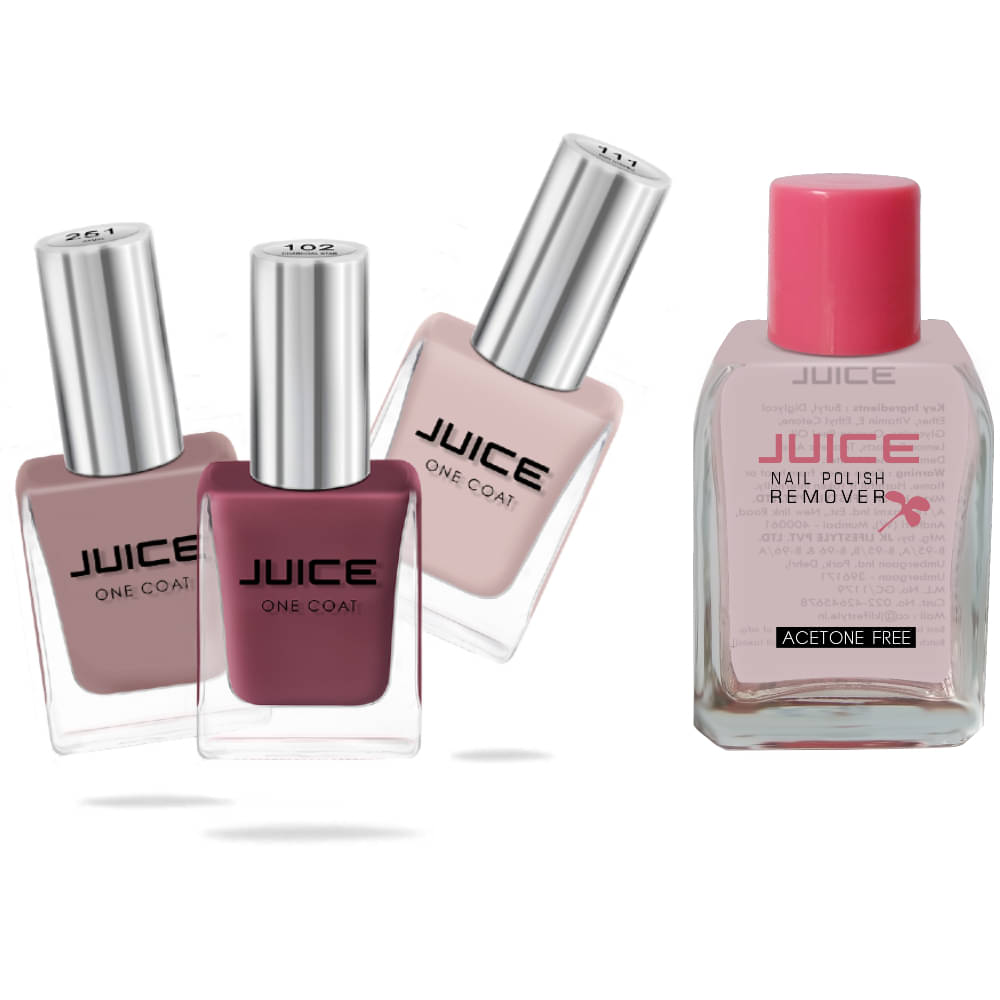     			Juice FRENCH MANICURE COMBO & REMOVER Nail Polish 102,111,251 Nude Glossy Pack of 4 68 mL