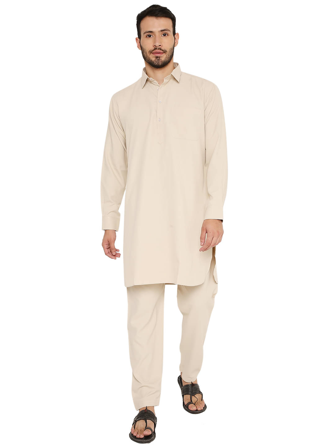 Maharaja Beige Polyester Blend Kurta Pyjama Set Maharaja Beige Polyester Blend Kurta Pyjama Set