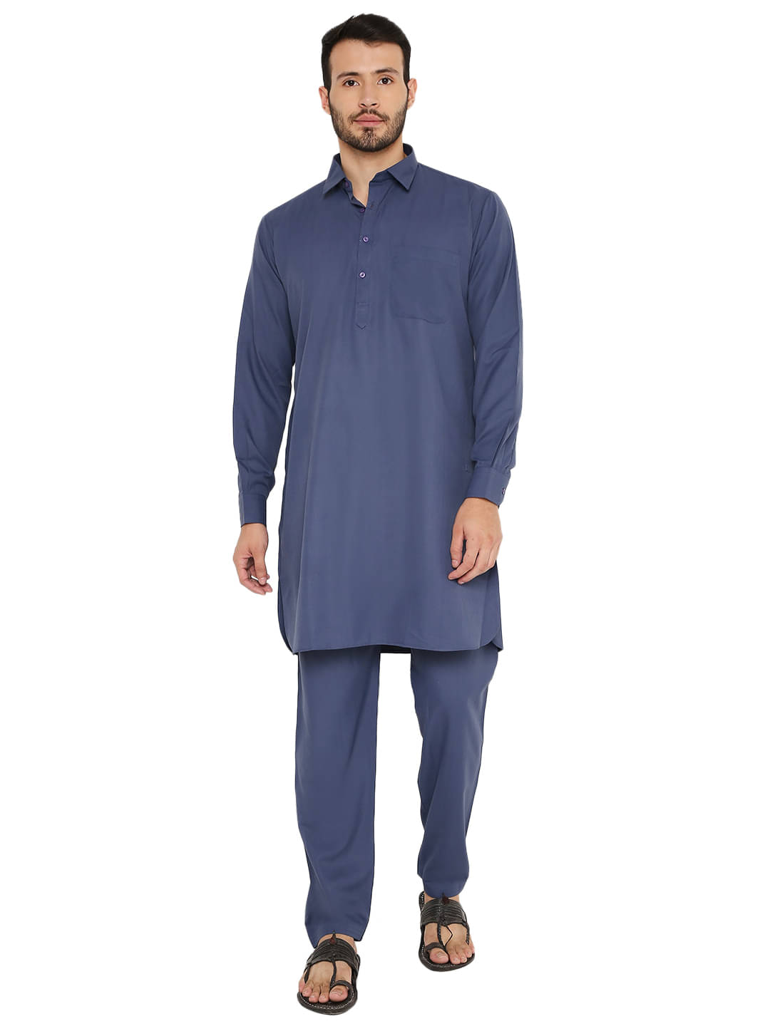 Maharaja Blue Polyester Blend Kurta Pyjama Set Maharaja Blue Polyester Blend Kurta Pyjama Set