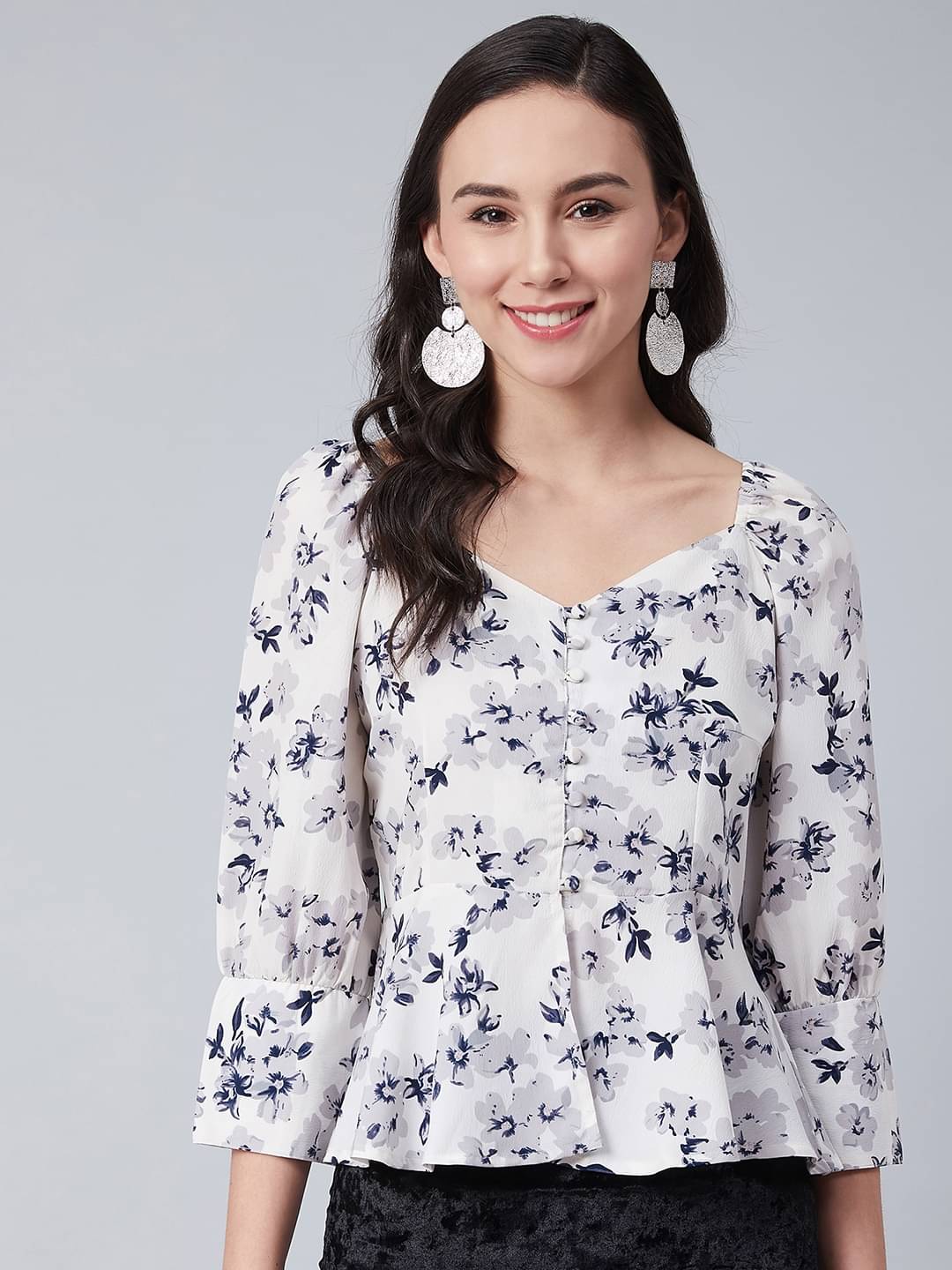 Rare Women's Crepe Peplum Top ( White ) Rare Women's Crepe Peplum Top ( White )