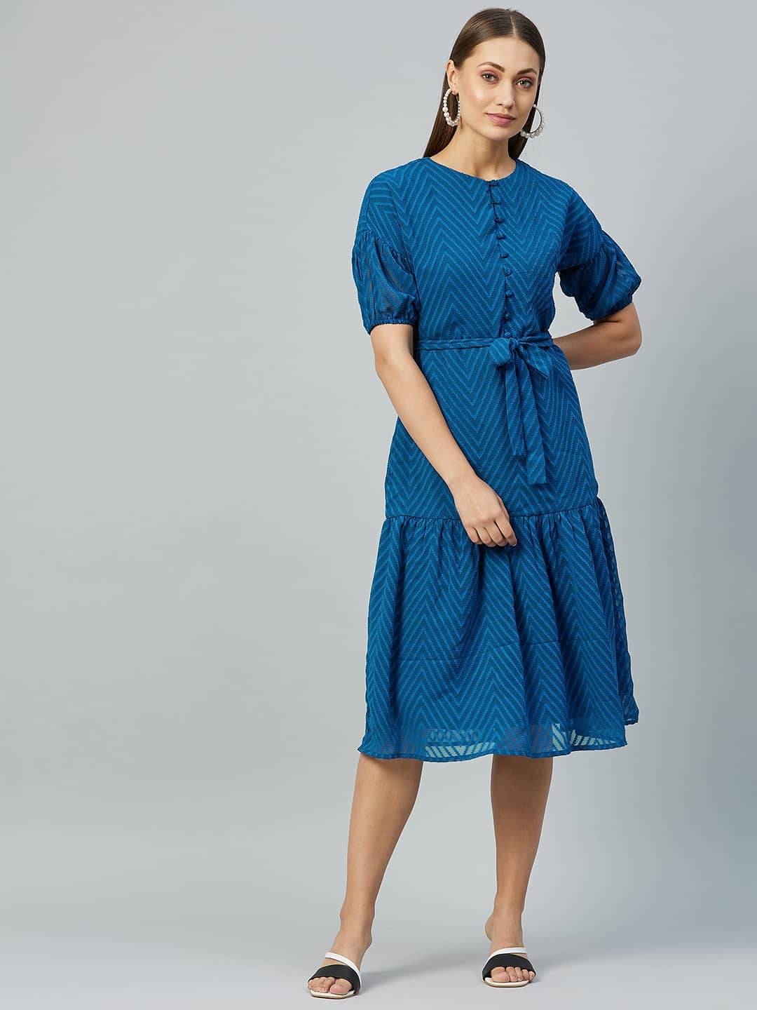 Rare Women Georgette Fit & Flare Dress ( Blue )